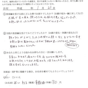 不眠、顔のたるみ、化粧のりの悪さ　にお悩みの30代　専業主婦の方